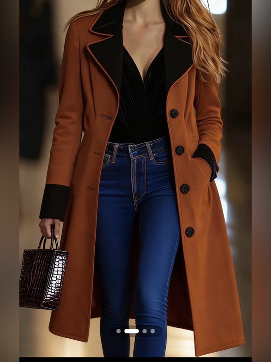 Jackets & Blazers - Women’s Suede Trench Coat with Black Trim - Rust